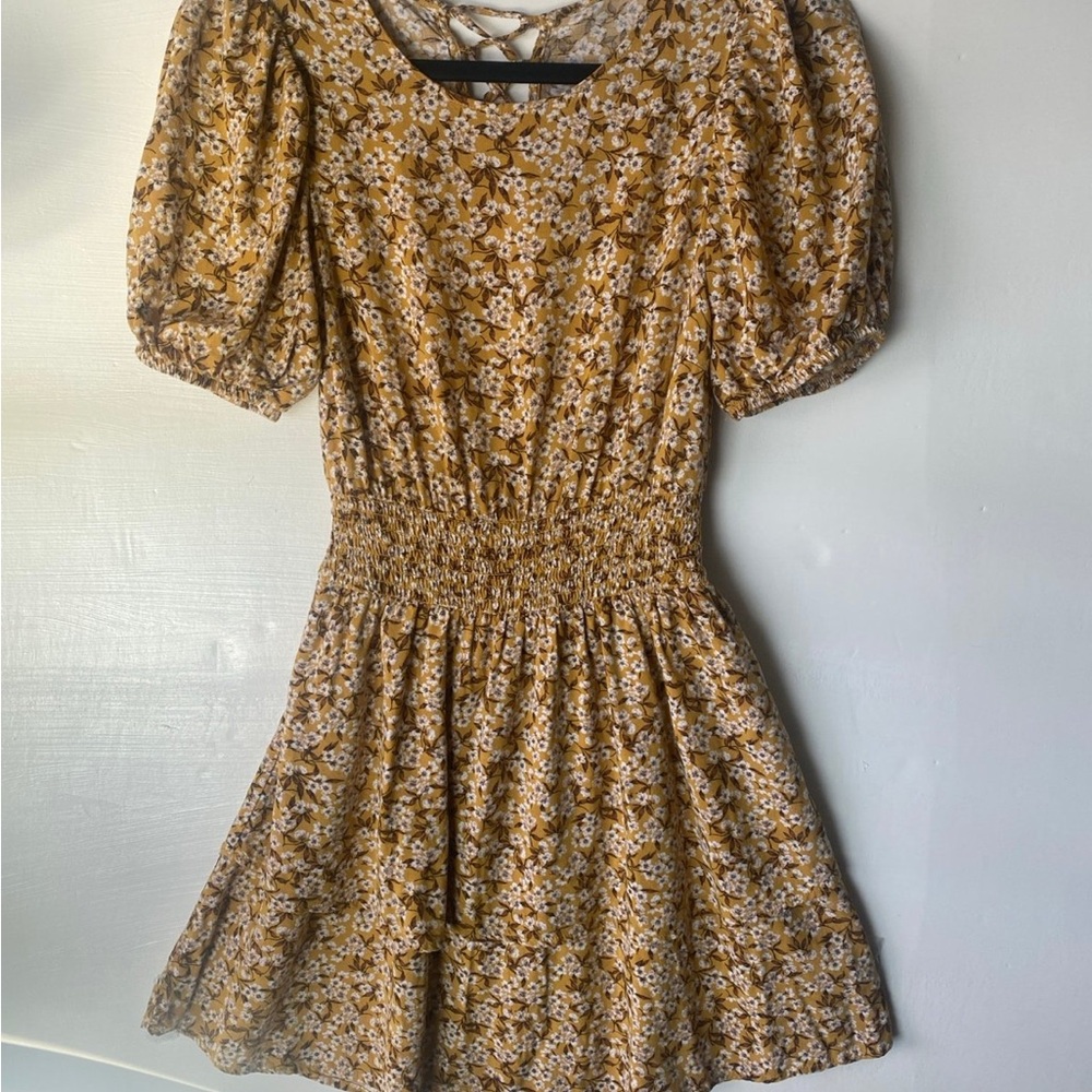 Wild Fable Mustard Floral Smocked Mini Dress Size Small